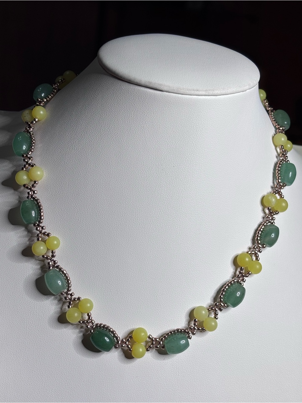 Handmade Green Aventurine and Yellow Jade Beaded Women's Necklace 17 inches